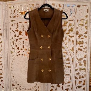 Vintage Brown Suede Leather Jumper - Cute retro brown suede short 1970s dress
